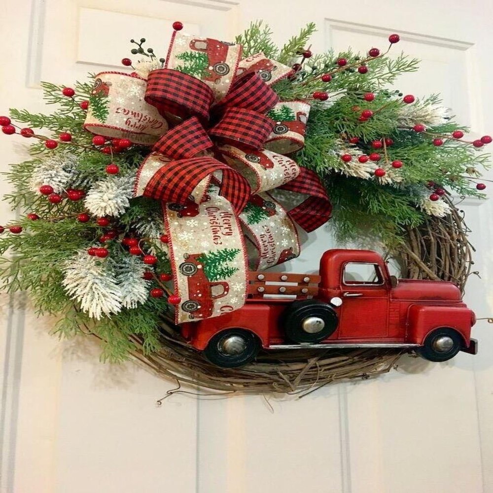 Christmas Red Truck Christmas Garland Farmhouse Red Truck Garland Christmas Decoration Winter Garland