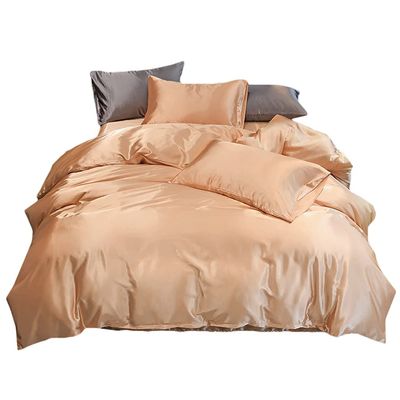 Rich Home 5pcs King Size Duvet Cover Satin All Season Zipper Clouser Cream Duvet Cover King (90 x 106) with 4 Pillowcase