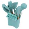 13Pcs Silicone Kitchenware Wooden Handle Stick Spa Spoon Cooking Utensils Set With Holder For Homelight Green 13Pcs Silicone Kitchenware Wooden (Dark Green) view 1