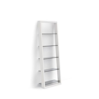 BDI Furniture Eileen 5166-74" x 34.25'' Leaning Shelf for Living Room, Family Room or Office with 5 Polished Tempered Glass Shelves, Satin White