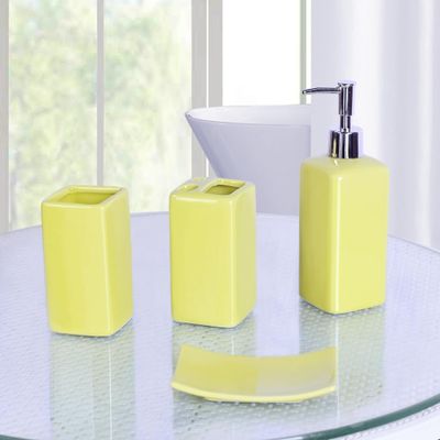 Bathroom Countertop Accesory Set 4 Piece Solid Ceramic (Lime Neon)