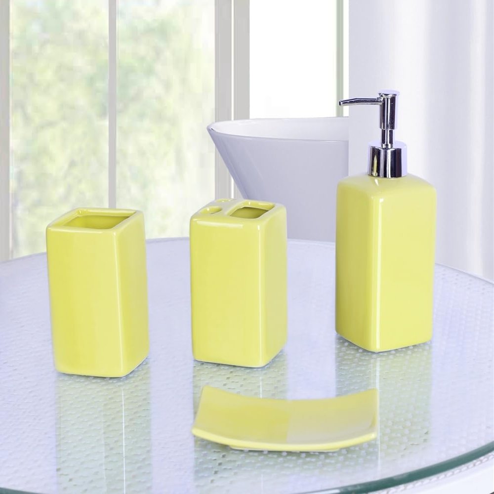 Bathroom Countertop Accesory Set 4 Piece Solid Ceramic (Lime Neon)
