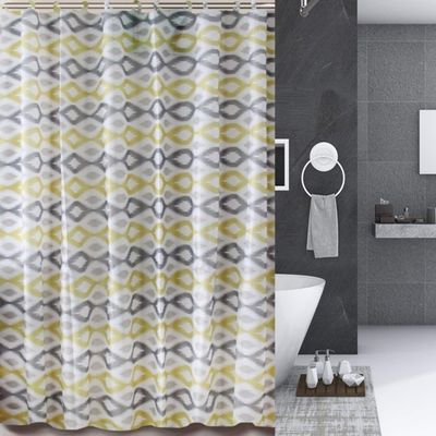 13-Piece Bathroom Shower Curtain with Matching Hooks Printed Design (Kenia Yellow)