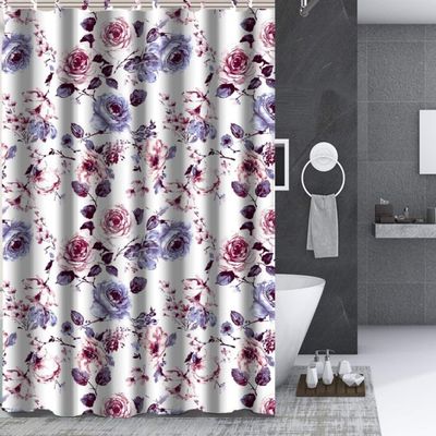 13-Piece Bathroom Shower Curtain with Matching Hooks Printed Design (Peoney Purple)
