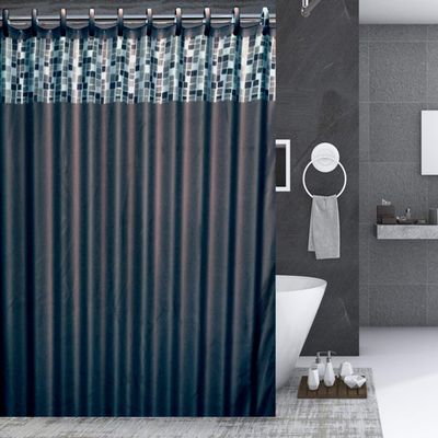 13-Piece Bathroom Shower Curtain with Matching Hooks Printed Design (Mosaic Black)