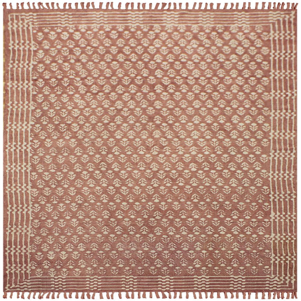 12x15 Cotton Area Rugs for Living Room Kilim Rug Flatweave Carpet Handmade Boho Maroon Beige Bordered Design Thick 0.19" Cotton Hand Block Printed Easy Washable Indoor Outdoor Use Hall Room