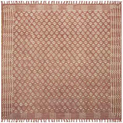 10x14 Area Rug Kilim Rug Handmade Boho Flatweave Rug Indoor Outdoor Use Thick 0.19" Maroon Beige Cotton Hand Block Printed Bordered Design Easy Washable Floor Carpet for Bedroom Living Room