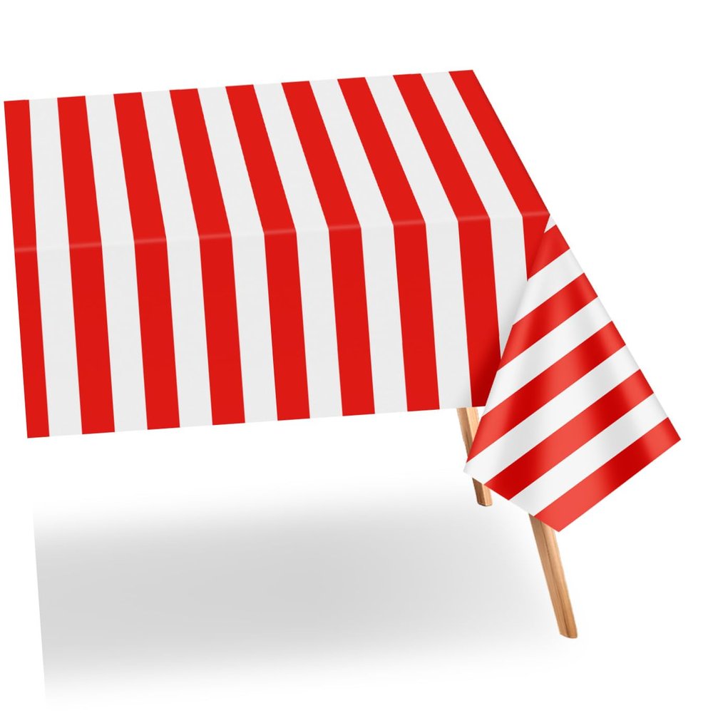 ABOOFAN Striped Circus Tablecloth and Stripe Plastic Table Cover for Party Decorations Reusable for Dining Picnics and Events Easy to Clean Design