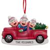 Red Farm Truck Personalized Christmas Ornament, Family Ornament for Christmas Tree, Custom Ornament, 3 Heads view 1