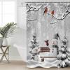 Anzona Grey Snowman Christmas Waterproof Shower Curtains Set - Extra Long 72 x 84 Inch, Xmas Winter Snowflake Tree Birds Polyester Fabric Bathroom Curtain with 12 Hooks, Bathroom Accessories, 1 Panel view 3