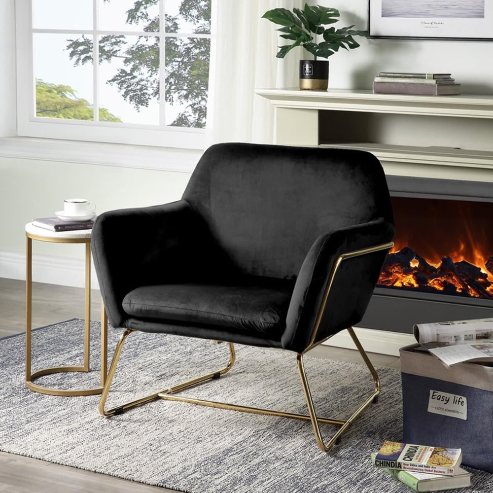 Black Accent Chairs, Comfort Chair Armchair Velvet Modern Home Furniture for Living Room 26" L X 29.50" W 31" H