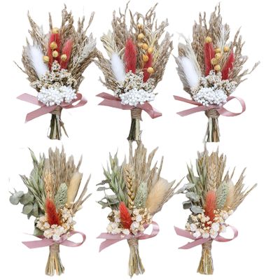 Mini Dried Flower Bouquet (Pack of 6) Suitable for wedding party dinner plate decoration, small dried flowers for crafts, birthday cake bridesmaid gift box, envelope decoration.(Dark Orange)
