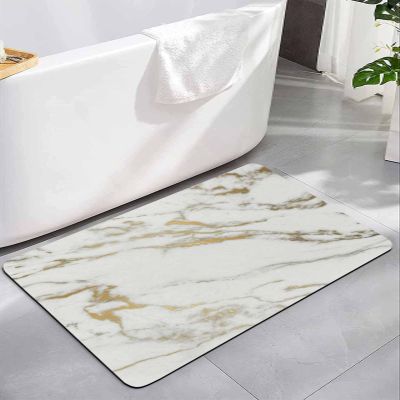 Bath Rugs Bathroom Rug,White Marble Gold Cracked Line Absorbent Diatomaceous Earth Bath Mat Quick Drying Non-Slip Washable Shower Mat,Modern Art Abstract Pattern Doormat for Bathtub Kitchen 16x24in
