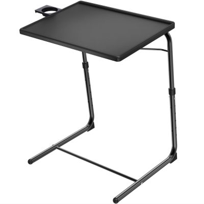 Adjustable TV Tray Table  TV Dinner Tray On Bed & Sofa, with 6 Height & 3 Tilt Angle & Cup Holder for Bed & Couch (Color : Black)