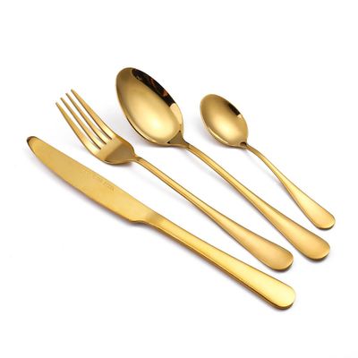 24 Piece Stainless Steel Tableware Set for 6, Western Knife, Fork, Spoon Set (Gold)