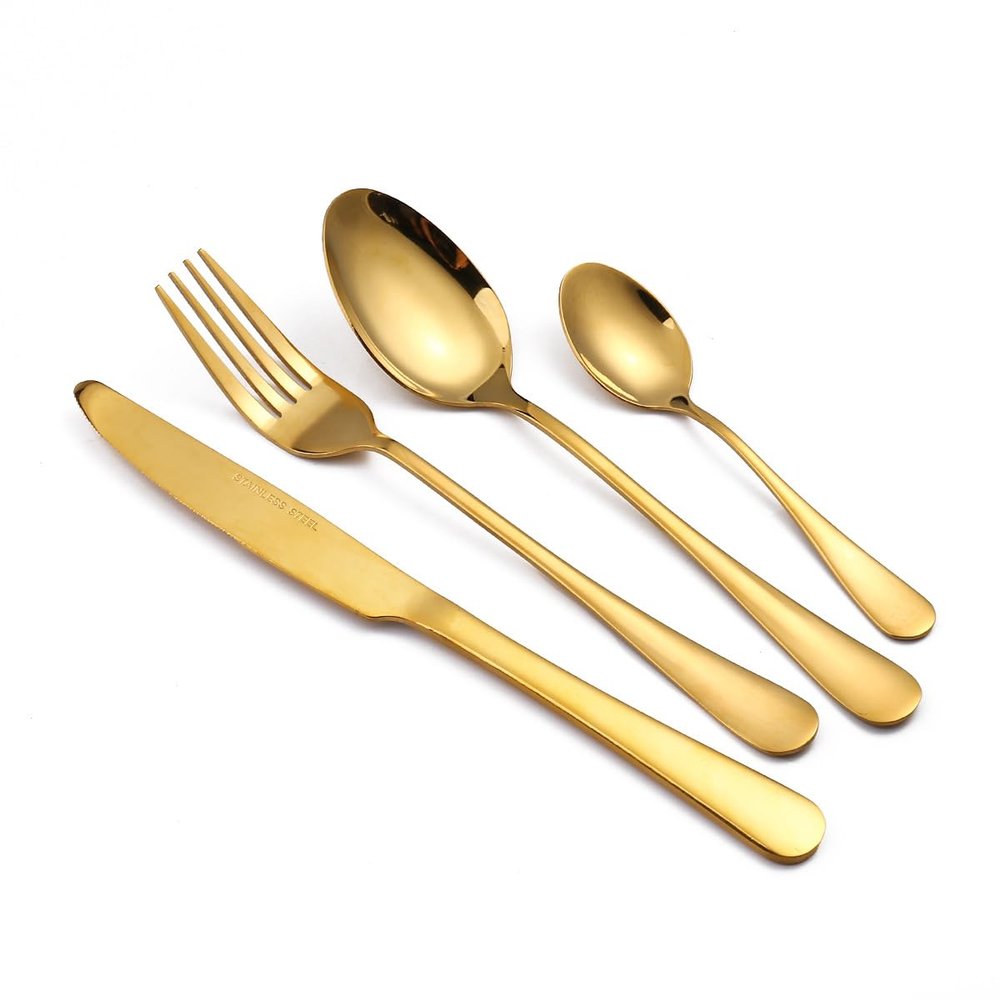 24 Piece Stainless Steel Tableware Set for 6, Western Knife, Fork, Spoon Set (Gold)