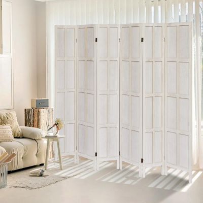 ALeesing 6 Panel Room Divider, 5.6Ft Wood Room Dividers and Folding Privacy Screens, Room Divider Wall Freestanding Room Partitions, Room Dividers Screen for Home Office Bedroom, White
