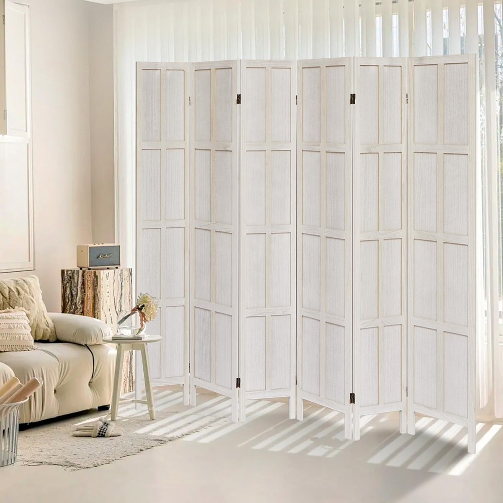 ALeesing 6 Panel Room Divider, 5.6Ft Wood Room Dividers and Folding Privacy Screens, Room Divider Wall Freestanding Room Partitions, Room Dividers Screen for Home Office Bedroom, White