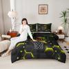 Sports Basketball Children Comforter Set,Geometric Bedding Set for Kids Boys,Adults Soft Green Yellow Black Comforter,Teens Basketball Hexagon Quilted Duvet Set Bedroom Collection King Size 3Pcs view 3