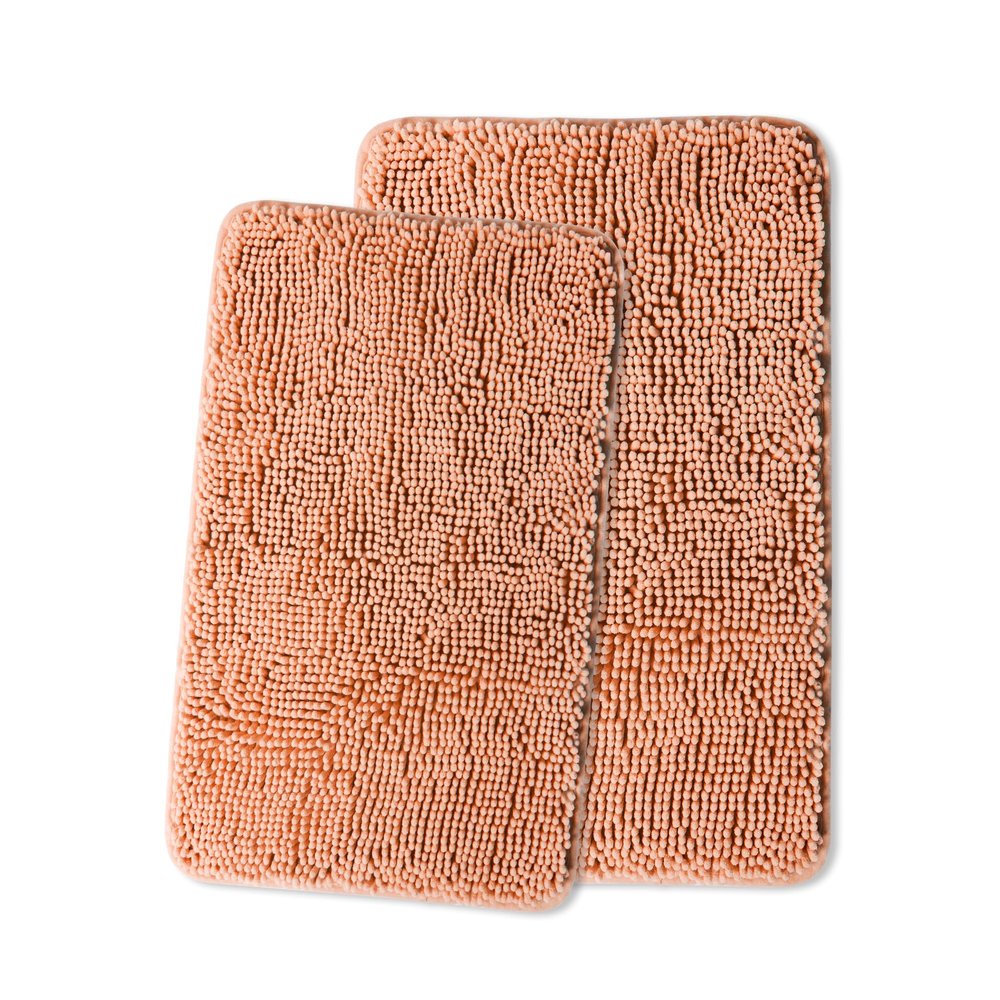 Yeaban Bathroom Rugs Sets 2 Piece  Thick Chenille Bath Mats | Absorbent and Washable Bath Rug Non-Slip, Soft Rugs for Bathroom, Shower, Sink - 20" x 32"+24" x 36", Dusty Pink