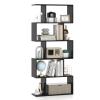 Giantex 5-Tier Geometric Bookshelf Black, 62.5" Tall Wood S-Shaped Bookcase with Anti-Tipping Device, Floor Standing Display Shelf for Bedroom, Living Room, Study view 1