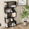 Giantex 5-Tier Geometric Bookshelf Black, 62.5" Tall Wood S-Shaped Bookcase with Anti-Tipping Device, Floor Standing Display Shelf for Bedroom, Living Room, Study view 2