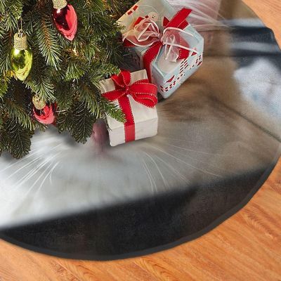 36" Plush Christmas Tree Skirt Cute cat Christmas Tree Mat Cover Xmas Tree Skirt for Xmas Holiday Party Christmas Decoration Ornaments Tassel Tree Skirt for Happy New Year