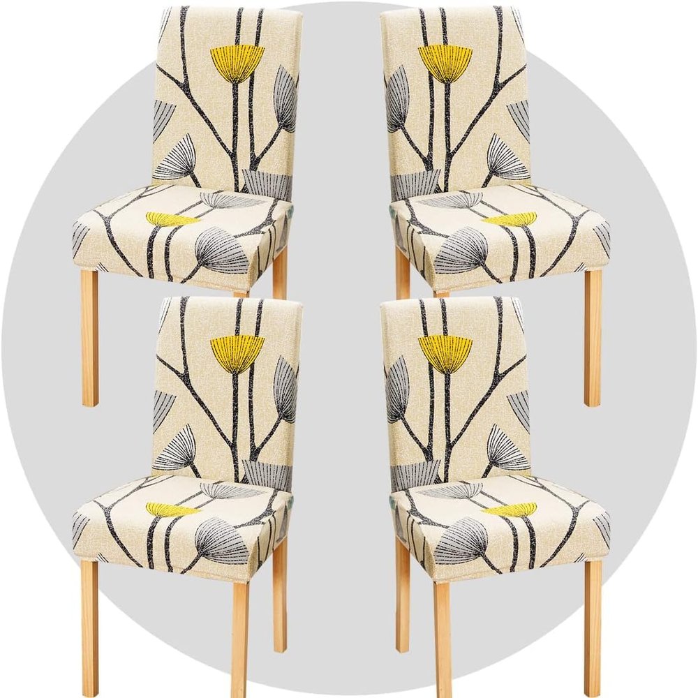 DLMWELL Stretch Chair Covers Slipcovers Set of 4 Printed Stretchable Dining Chair Slipcover Washable Removable for Kitchen,Hotel,Restaurant