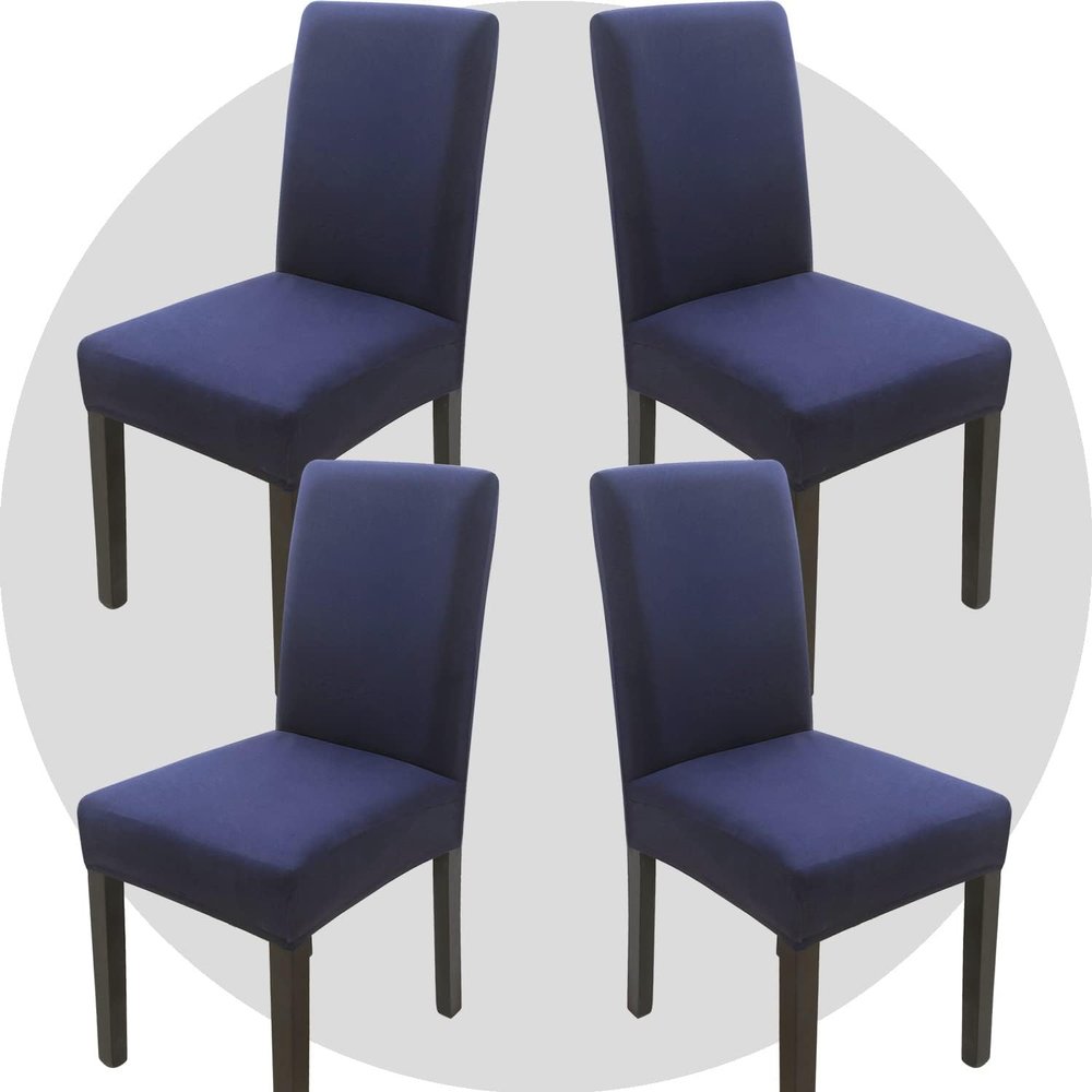 DLMWELL Stretch Chair Covers Slipcovers Set of 4 Navy Blue Stretchable Dining Chair Slipcover Washable Removable for Kitchen,Hotel,Restaurant