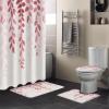 Leaves Pink Bathroom Set with Shower Curtain and Rug and Accessories,72x72 Inches Long Bathtub Curtain with Small Bath Mat,Bathtub Floor Runner Rug Set,12 Hooks Rustic Farmhouse Pastoral Plant Herb view 1