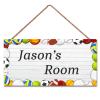 Personalized Football Basketball Baseball Rugby Signs Cute Ball Sign For Kids Room Custom Name Door Wall Decor Floral Nursery Art Boys Room Girls Bedroom view 1