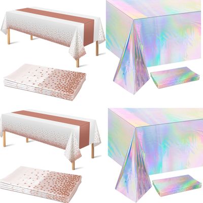 8 Pack Disposable Plastic Table Cloth for Parties Plastic Table Cloth Disposable Rectangle Table Covers for Wedding Birthday Baby Shower First Communion Decorations Birthday Disco Bachelorette Bridal