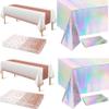 8 Pack Disposable Plastic Table Cloth for Parties Plastic Table Cloth Disposable Rectangle Table Covers for Wedding Birthday Baby Shower First Communion Decorations Birthday Disco Bachelorette Bridal view 1