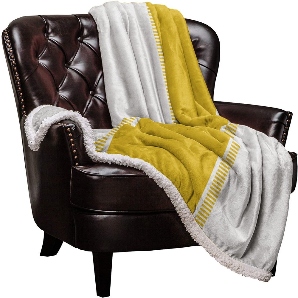 SEVENBABU Fall Throw Blanket for Couch Soft Fleece Blanket Sherpa Blanket 60"x80" - Lightweight Cozy Plush Blanket for Bed Blanket Artistic Yellow Stripes Texture Throw Blanket for Women Men