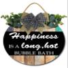 Sokomurg Bathroom Wall Decor Happiness is a Long Hot Bubble Bath Sign Bathroom Quotes Decor 11" Rustic Round Wooden Hanging Wreaths for Bathroom Wash House Toilet Housewarming Gift Wall Decor view 1