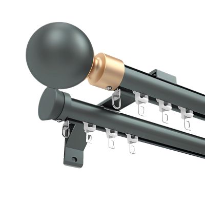 Curtain Tracks Rods System Room Divider Heavy-Duty Curtain Double Rails for Office and Living Room, Wall Mount Curtain Pole Set Con Decorative Head (Color : Blue, Size : 70cm(2 * 70cm))