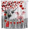 BNYARH Valentine's Day Shower Curtain Highland Cow Funny Pig Red Love Tree Romantic Farmhouse Animal Cute Rustic Bathroom Decor Set with Hooks 70X70 Inch view 1