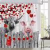 BNYARH Valentine's Day Shower Curtain Highland Cow Funny Pig Red Love Tree Romantic Farmhouse Animal Cute Rustic Bathroom Decor Set with Hooks 70X70 Inch view 2