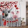 BNYARH Valentine's Day Shower Curtain Highland Cow Funny Pig Red Love Tree Romantic Farmhouse Animal Cute Rustic Bathroom Decor Set with Hooks 70X70 Inch view 3