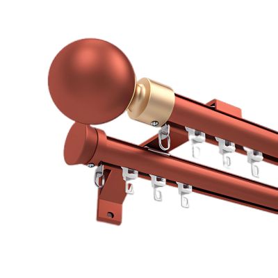 Curtain Tracks Rods System Room Divider Heavy-Duty Curtain Double Rails for Office and Living Room, Wall Mount Curtain Pole Set Con Decorative Head (Color : Red, Size : 135cm(2 * 135cm))