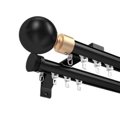Curtain Tracks Rods System Room Divider Heavy-Duty Curtain Double Rails for Office and Living Room, Wall Mount Curtain Pole Set Con Decorative Head (Color : Black, Size : 125cm(2 * 125cm))