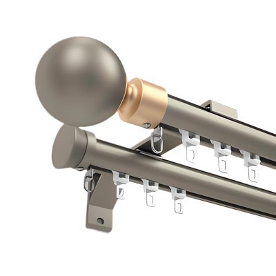 Curtain Tracks Rods System Room Divider Heavy-Duty Curtain Double Rails for Office and Living Room, Wall Mount Curtain Pole Set Con Decorative Head (Color : Champagne, Size : 70cm(2 * 70cm))