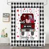 JEJOMEAG Happy Valentine's Day Shower Curtain Vintage Truck Buffalo Plaid Romantic Love Fabric Bathroom Curtain with Hooks view 3