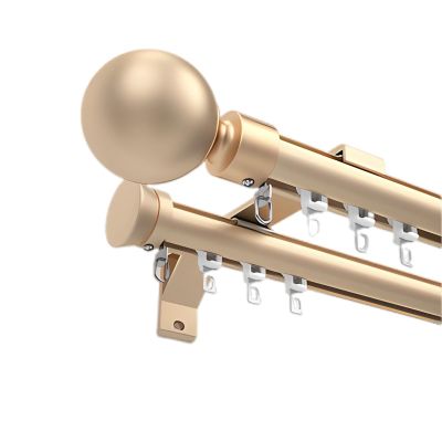 Curtain Tracks Rods System Room Divider Heavy-Duty Curtain Double Rails for Office and Living Room, Wall Mount Curtain Pole Set Con Decorative Head (Color : Gold, Size : 200cm(4 * 100cm))