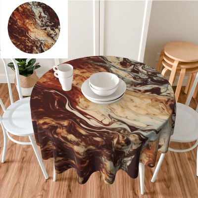 RLDOBOFE Marble Mixed Brown Print Round Tablecloth 60 Inch Resistant Dining Table Cloth Soft Washable Table Cover Decorative Cover Tabletop for Wedding Birthday Party Dining Room Kitchen Decor