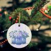 2024 Christmas Ornament Xmas Tree Hanging Accessories,Idyllic Purple Hydrangea Flower Vase Stripe Christmas Tree Round Ceramic Ornaments for Holiday Party Home Decor,Fall Blossom Floral Bow view 2