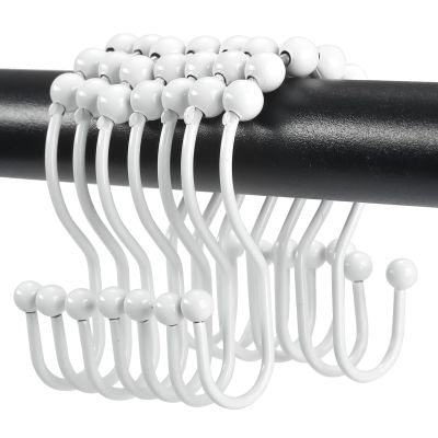 Shower Curtain Hooks, OEH Shower Curtain Rings, White Shower Curtain Hooks Rust Proof, Smooth Gliding Metal Shower Curtain Rings Rust Proof, Double Shower Rings for Curtain, 12 Pcs, White