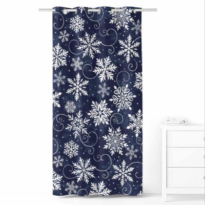 Lansemy Christmas Snowflake Blackout Door Curtain 80 Inches Long for Bedroom, Thermal Insulated Grommet Black Out Curtains Blue White Abstract Geometry Room Darkening Closet Curtain for Doorway