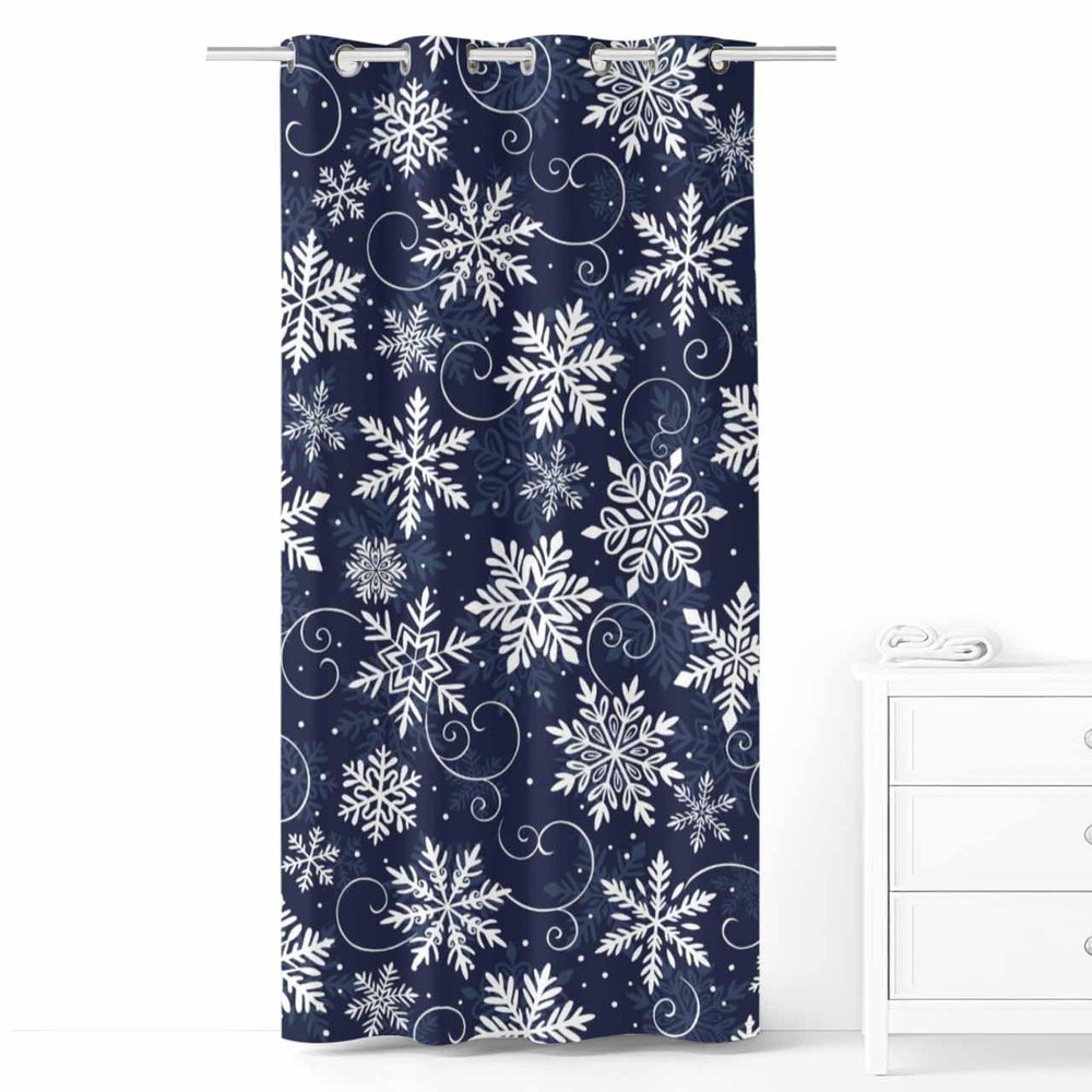 Lansemy Christmas Snowflake Blackout Door Curtain 80 Inches Long for Bedroom, Thermal Insulated Grommet Black Out Curtains Blue White Abstract Geometry Room Darkening Closet Curtain for Doorway