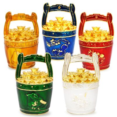 Fengshuibringluck Feng Shui 5pcs Buckets of Good Fortune Gold Ingot/Yuan Bao Basin Home Dcor Porsperity Figurine (5 PCS(Set))